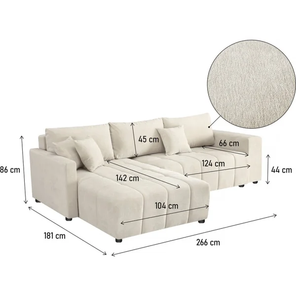 Ecksofa mit Schlaffunktion aus Chenille-Stoff 3-Sitzer - "Trocadero" - Beige - Imagen 5