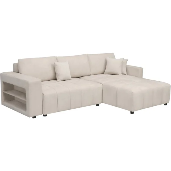 Ecksofa mit Schlaffunktion aus Chenille-Stoff 3-Sitzer - "Trocadero" - Creme