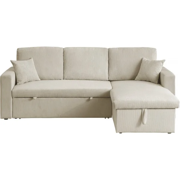 Ecksofa mit Schlaffunktion aus Cord „Alain“ - 3-Sitzer - Beige