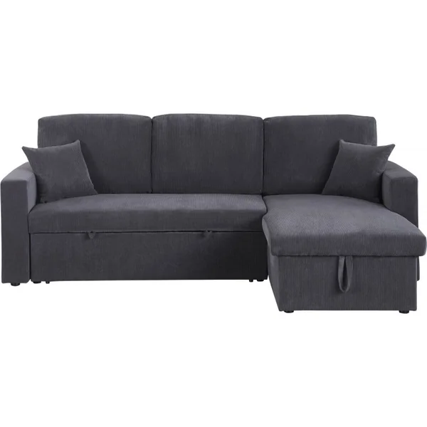Ecksofa mit Schlaffunktion aus Cord „Alain“ - 3-Sitzer - Grau