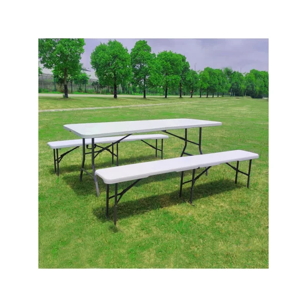 Ensemble Table de jardin pliante + 2 Bancs pliants " Foldy" - Blanc - Imagen 2