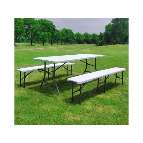 Ensemble Table de jardin pliante + 2 Bancs pliants " Foldy" - Blanc - Imagen 3