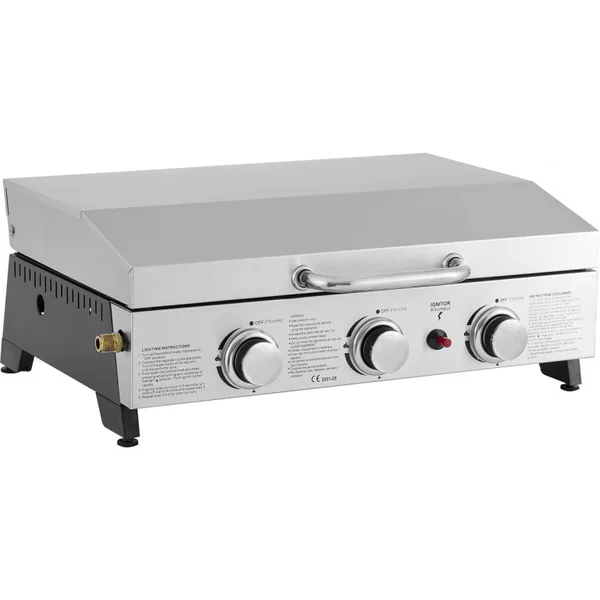 Gasplancha mit 3 Brennern und Metallabdeckung "Fasto" - 7,5 kw - Grau