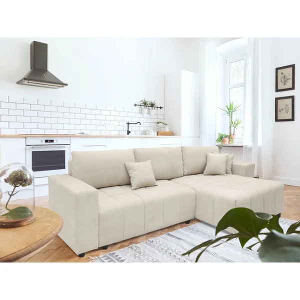 „George“ 4-Sitzer Eckschlafsofa im Bubble-Design mit Chenille-Bezug – Beige - Imagen 2