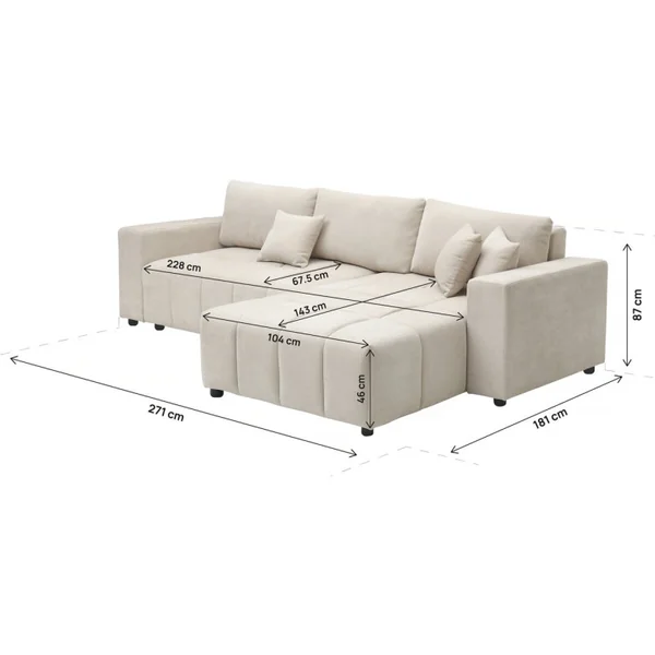 „George“ 4-Sitzer Eckschlafsofa im Bubble-Design mit Chenille-Bezug – Beige - Imagen 4