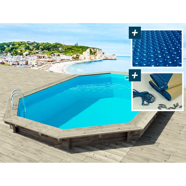 Holzpool „Brazilia 144“ - 5,86 x 3,86 x 1,44 M – 180 µm Luftpolsterfolie – 280 g/M² Winterabdeckung