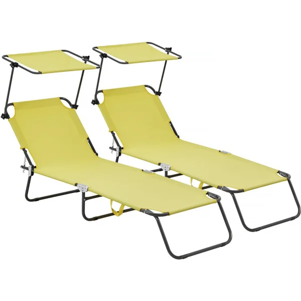 Klappbare Sonnenliegen 2er-Set "Lazy" - Mit Sonnenschutz - Gelb