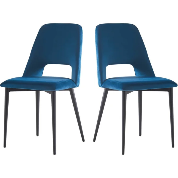 Lot de 2 Chaises en velours "Fedora" - Bleu foncé