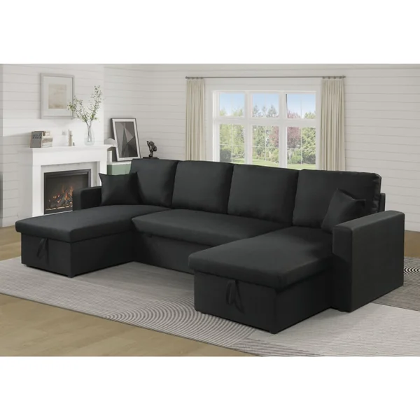 Panorama-Ecksofa mit Stoffbezug "Alain" - 4-Sitzer - Schwarz - Imagen 2