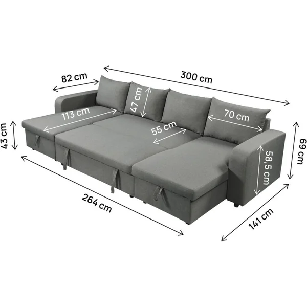 Panorama-Ecksofa mit Stoffbezug "Victor" - 4-Sitzer - Grau - Imagen 3