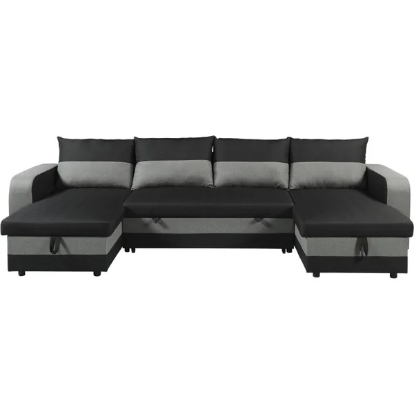 Panorama-Ecksofa mit Stoffbezug "Victor" - 4-Sitzer - Schwarz