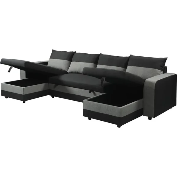 Panorama-Ecksofa mit Stoffbezug "Victor" - 4-Sitzer - Schwarz - Imagen 4