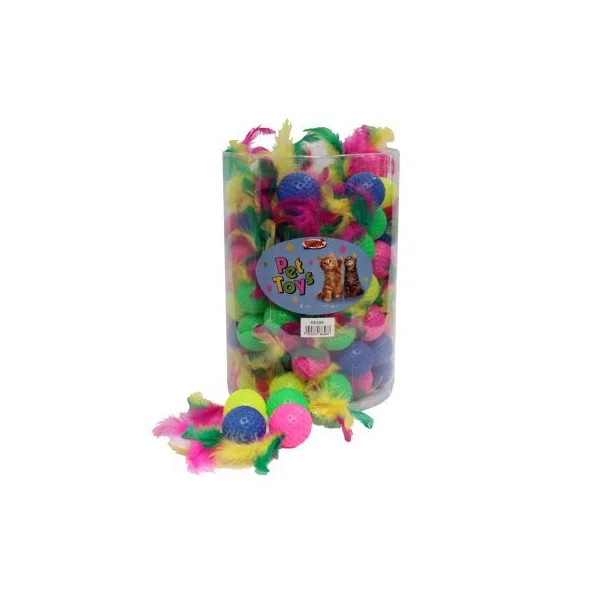 PELOTA CON PLUMAS CUBO 100 UDS.