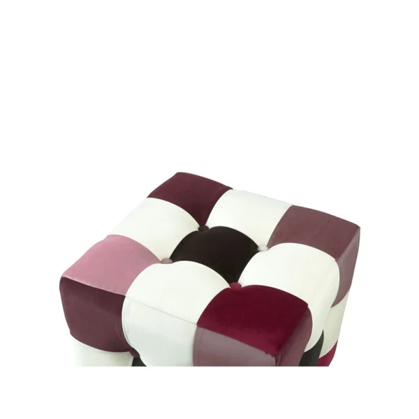Puff de terciopelo "patchwork" - 42 x 42 x 42 cm - Multicolor - Imagen 3