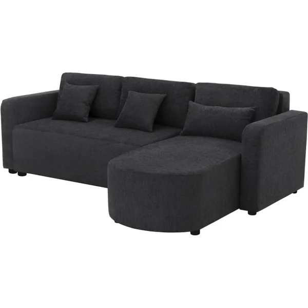 Sofá esquinero convertible/reversible de tela "Charles" - 3 plazas - Negro